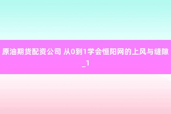 原油期货配资公司 从0到1学会恒阳网的上风与缝隙_1