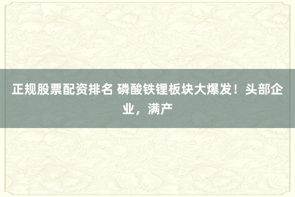 正规股票配资排名 磷酸铁锂板块大爆发！头部企业，满产