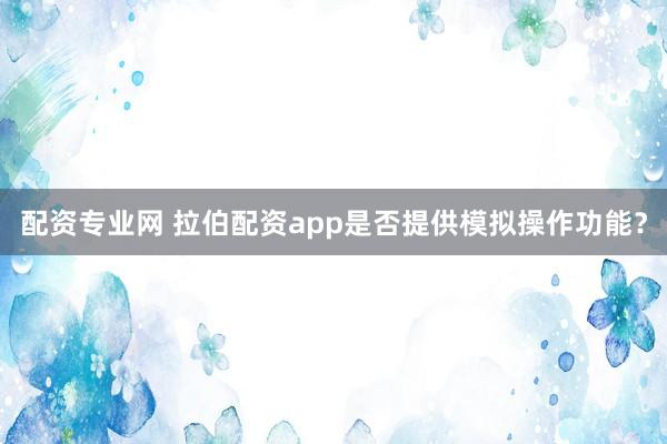 配资专业网 拉伯配资app是否提供模拟操作功能？